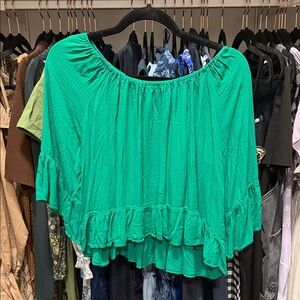 Copper Key Emerald Green Ruffle Off-Shoulder Blouse